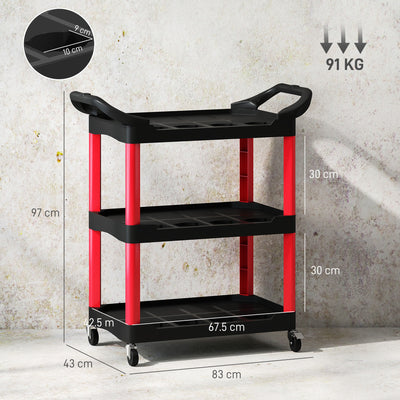3 Tier Rolling Tool Cart With Wheels And Handles For Garage Or Workshop Use