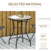Grey Mosaic Round Outdoor Patio Table 60cm Weather-Resistant Garden Bistro Table by Outsunny