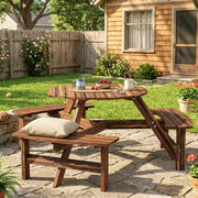 Garden Dining Set for 6 with Round Pub Style Table and Benches Weather Resistant Fir Wood Carbonized Outsunny
