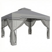 3x3.6m Metal Garden Gazebo with 2-Tier Roof and Mesh Panels for Cool Shaded Outdoor Seating, Dark Grey Outsunny