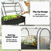 Raised Garden Bed with Clear Greenhouse Cover for Easy Gardening and Plant Protection Black Outsunny