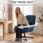 Accent Swivel Chair with High Back and Lumbar Support for Living Room or Bedroom Dark Blue AOSOM