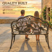 Cast Aluminium Garden Bench for Comfortable Outdoor Seating with Classic Rose Design Bronze Tone Outsunny
