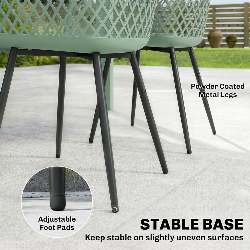 Set of 4 Garden Dining Chairs with Armrests for Garden or Patio Comfort Green With Black Metal Legs Outsunny