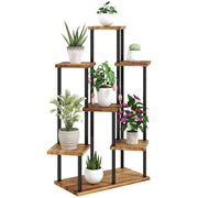 7 Tier Tall Plant Stand for Indoor and Outdoor Use Carbonised Wood and Steel by Outsunny