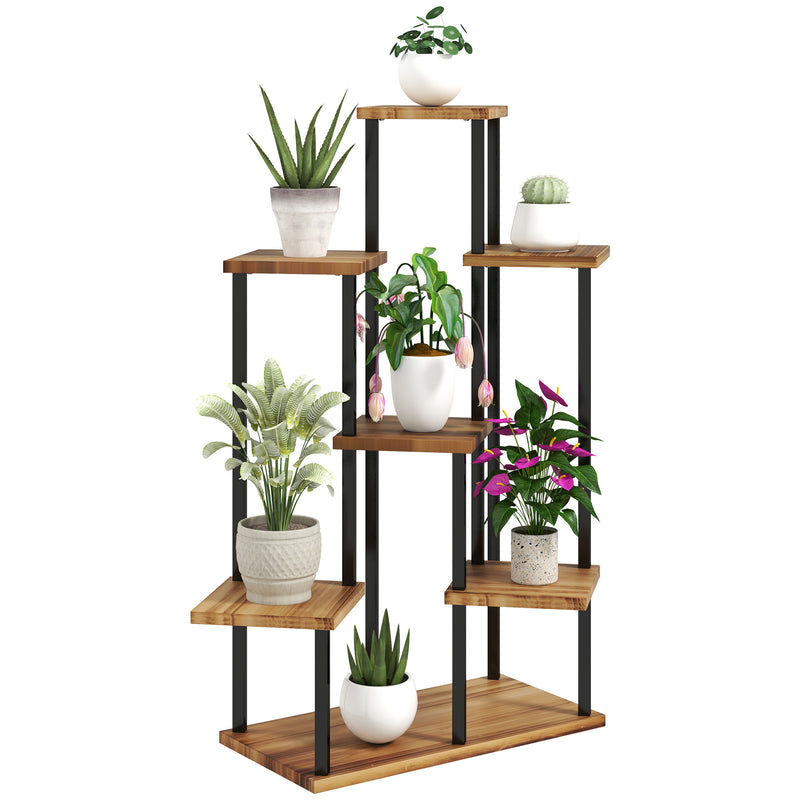 7 Tier Tall Plant Stand for Indoor and Outdoor Use Carbonised Wood and Steel by Outsunny