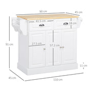 Rolling Kitchen Island Trolley with Storage Drawer and Cabinet for Food Prep White