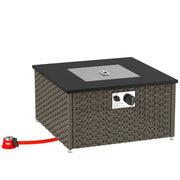 Grey Rattan Gas Fire Pit Table with Lid 13KW Outdoor Patio Heater and Coffee Table
