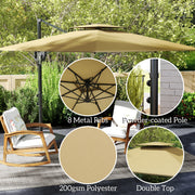 Khaki 3m Square Cantilever Parasol with Weighted Base Double Top with Crank Tilt by Outsunny