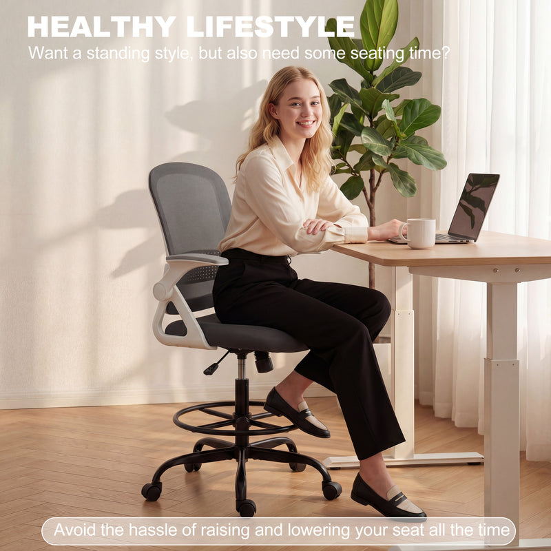 Adjustable Draughtsman Chair with Lumbar Support for Sit Stand Desks Black