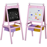 Pink Wooden 3 in 1 Kids Art Easel With Chalkboard Whiteboard and Storage Baskets