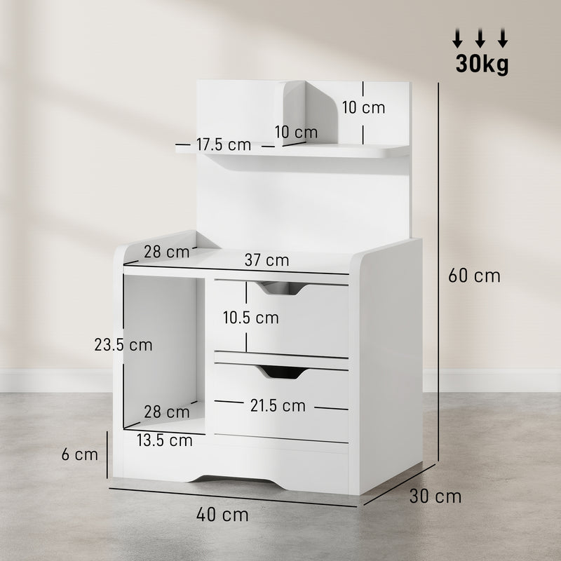 Modern Bedside Table with 2 Drawers and Open Storage Shelves for Bedroom White