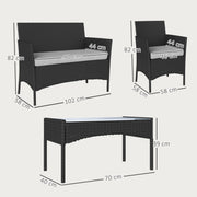 4pc Rattan Garden Furniture Conversation Set with Cushions and Tempered Glass Table for Outdoor Relaxing Outsunny