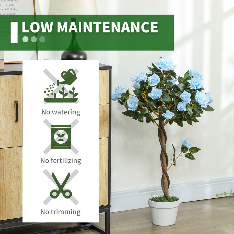 Set of 2 Artificial White Rose Plants in Pot 90cm for Indoor Outdoor Decor by Outsunny