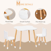 3 Piece Kids Table and Chair Set with Bear Shaped Seats for Toddlers Ages 1 to 4, White