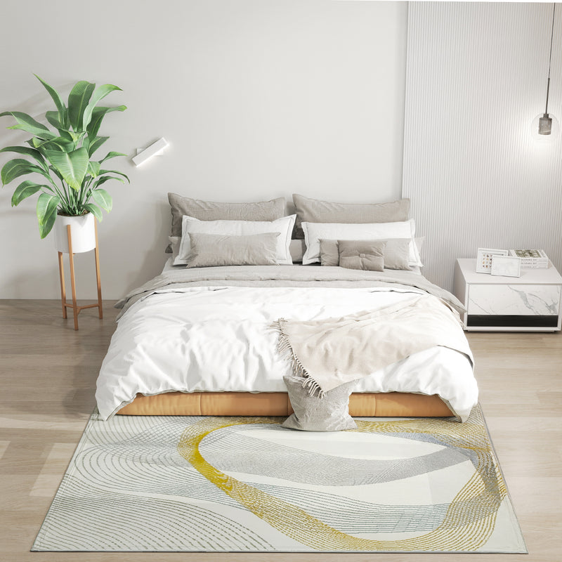 Machine Washable Area Rug for Living Room or Bedroom with Allergy Friendly Design, Cream White