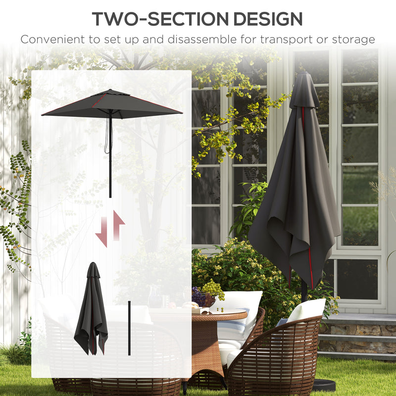 Grey and Red 215cm Square Garden Parasol with Contrast Piping for Stylish Shade