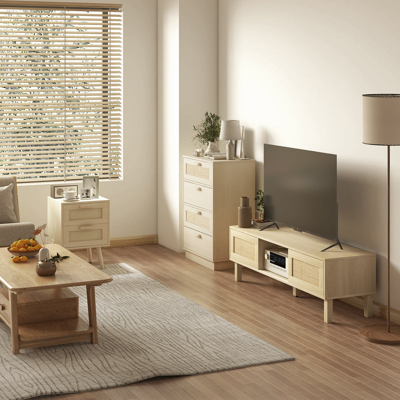 Wood Effect Chest of 4 Drawers with Rattan Weave Panels for Bedroom Storage by Homcom