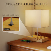 Modern Bedside Table Lamp with USB Charging Ports and Phone Stands for Bedroom White AOSOM