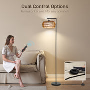 Boho Style Dimmable Floor Lamp with Adjustable Brightness for Living Room Black AOSOM