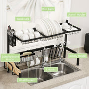 2 Tier Over Sink Dish Drying Rack Adjustable Space Saving Drainer for Kitchen, Black