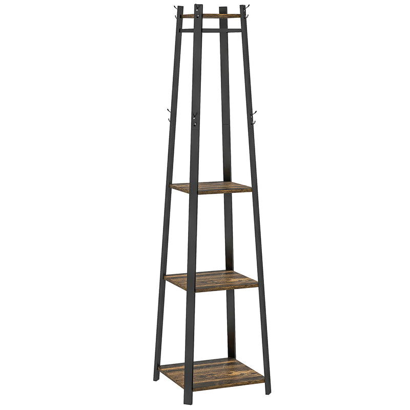Compact Freestanding Wooden Coat Rack in Black and Brown with Storage Shelf by Homcom