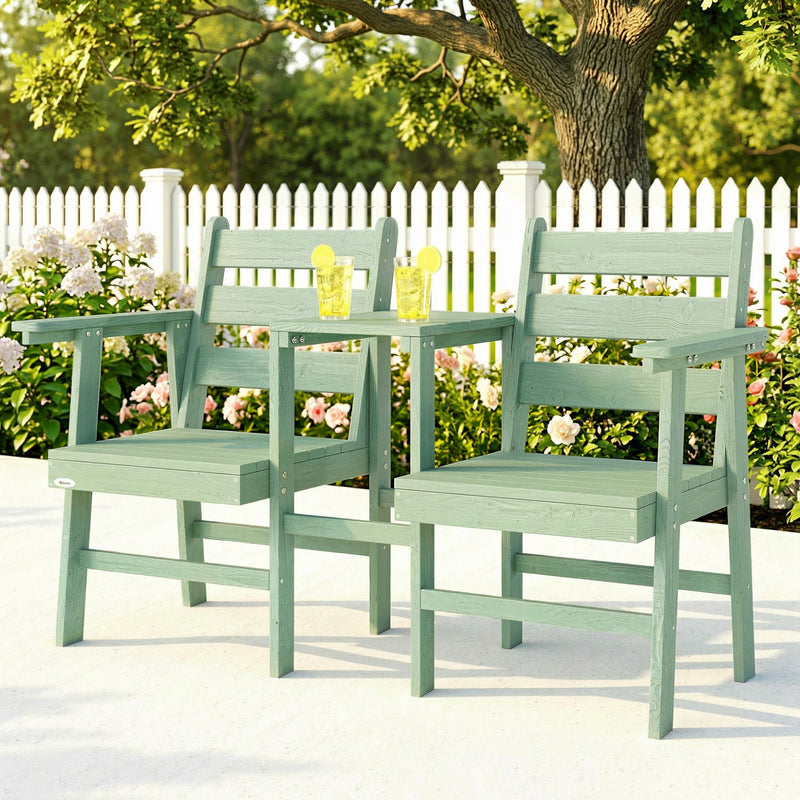 Garden Bench for Two with Built In Table Comfortable Wooden Seat for Patio or Balcony Green Outsunny