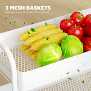 3 Tier Rolling Storage Trolley with Mesh Baskets Ideal for Kitchen or Bathroom White
