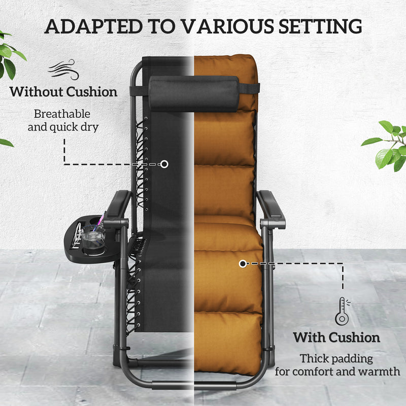 Set of Two Brown Reclining Sun Loungers with Cushions for Garden and Patio by Outsunny