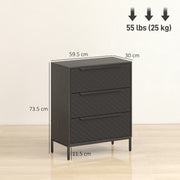 3 Drawer Fabric Chest of Drawers with Aluminium Handles for Bedroom Storage Black