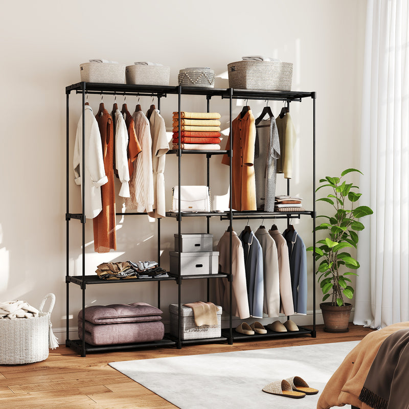 Portable Wardrobe with Shelves and Hanging Rails for Organised Bedroom Storage Black