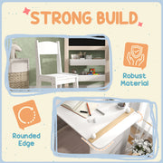 3 in 1 Kids Table and Chair Set with Storage and Drawing Board for Ages 3 to 8 White AOSOM