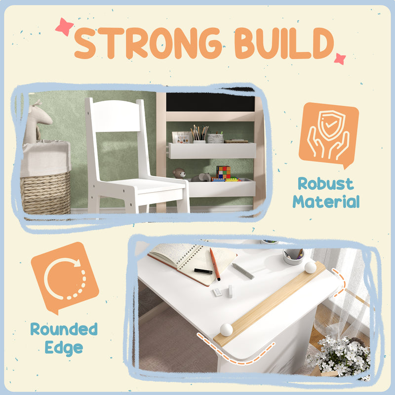 3 in 1 Kids Table and Chair Set with Storage and Drawing Board for Ages 3 to 8 White AOSOM