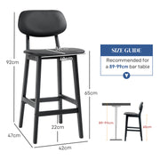 Set of 2 Wooden Bar Stools with Padded Faux Leather Seats Ideal for Kitchen or Home Bar Black