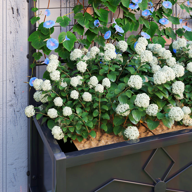 Black Raised Garden Bed with Trellis Galvanised Planter Box with Drainage for Vegetables and Herbs by Outsunny