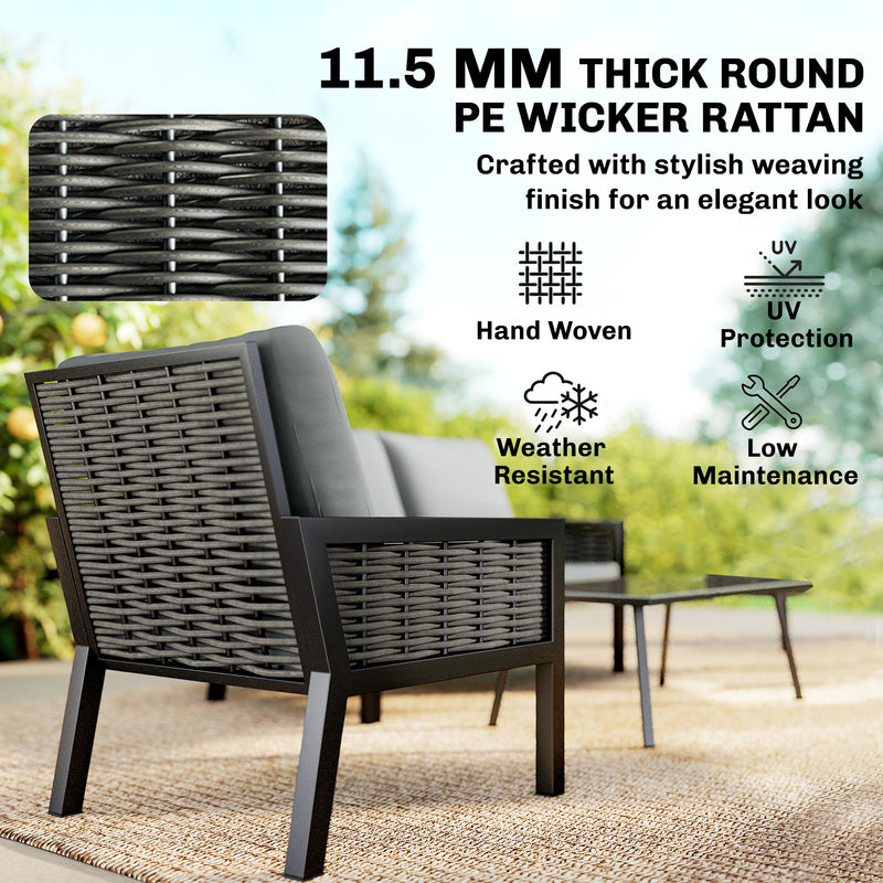 4-Piece Rattan Garden Furniture Set with Loveseat, Armchairs and Coffee Table — Dark Grey or Light Grey Outsunny