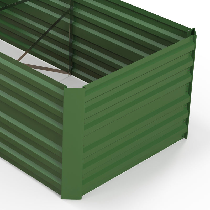 Green Galvanised Steel Raised Garden Bed With Reinforced Frame For Outdoor Planting