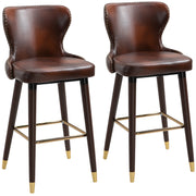 Set of 2 PU Leather Bar Stools with Backrest for Kitchen Counter Height Seating Brown