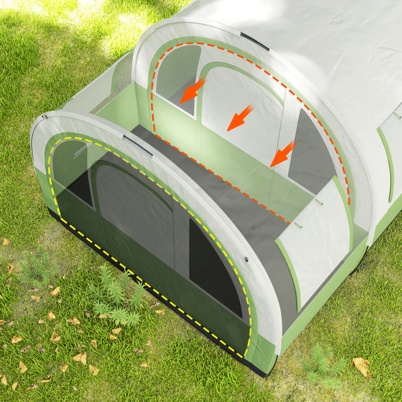 6 Person Family Tunnel Tent with Separate Bedroom and Living Area for Camping Cream and Green