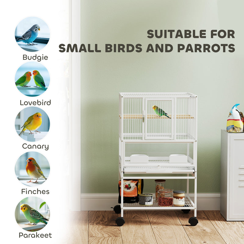 Bird Cage with Rolling Stand and Storage Shelf for Budgies and Parakeets by Outsunny