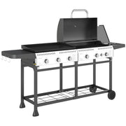 Black Deluxe Duo Gas BBQ with Grill Plancha and Side Burner by Outsunny