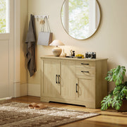 Sideboard with Adjustable Shelf for Organised Dining or Living Room Storage Natural Wood AOSOM