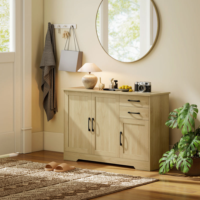 Sideboard with Adjustable Shelf for Organised Dining or Living Room Storage Natural Wood AOSOM