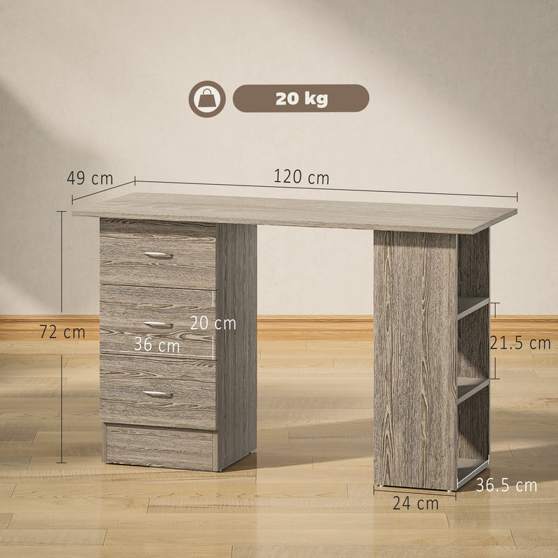 Computer Desk With Drawers and 3 Storage Shelves for Home Office Workstation, Grey