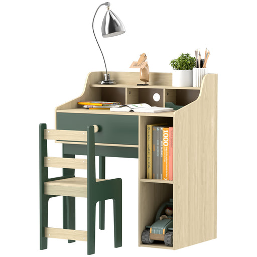 Kids Desk and Chair Set with Storage Shelves and Drawer Green by AIYAPLAY