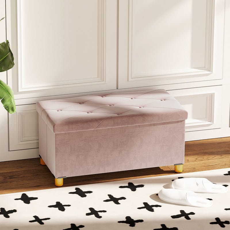 Velvet Storage Ottoman with Hidden Compartment and Foldable Design for Small Spaces