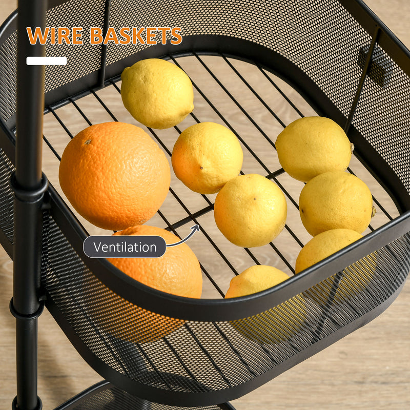 Kitchen Storage Trolley with Rotating Baskets for Small Spaces Black