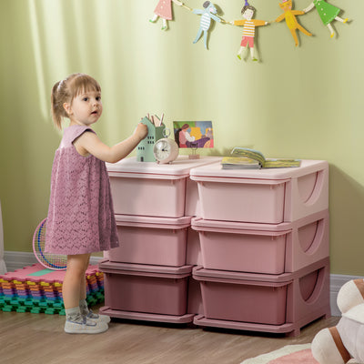 Kids Storage Unit with Six Fabric Drawers Ideal for Toys and Books Organisation, Pink