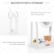 Kids White Clothes Rail With Rotating Full Length Mirror And Storage Shelves For Bedroom