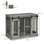 Large Dog Crate Furniture with Divider Double Cage for Small Dogs Indoor Use Grey